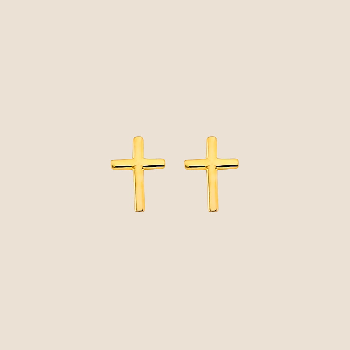 Gold mini cross earrings, 14k gold stud earrings with elegant cross design, 8.5mm tall, made in USA